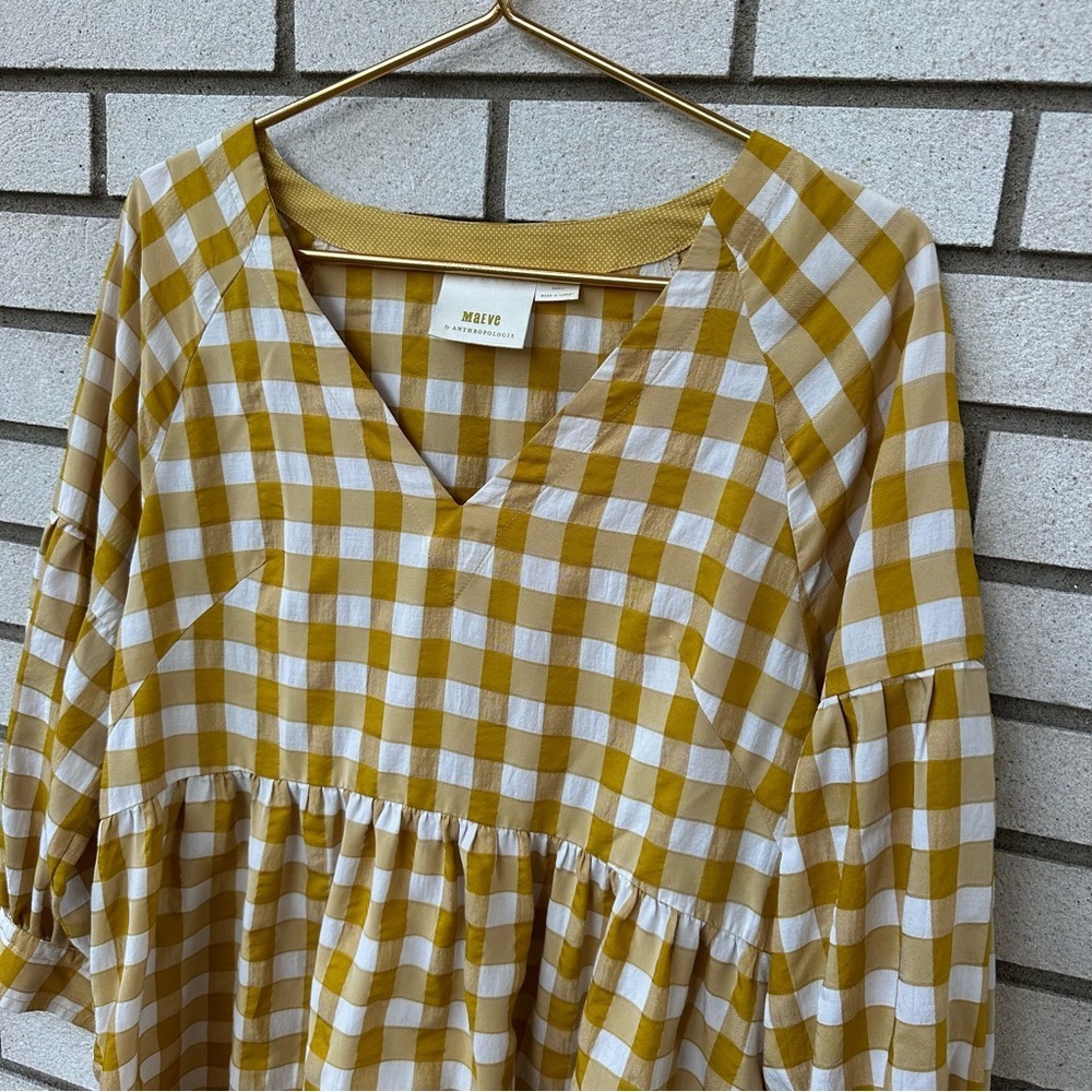Maeve‎ Anthropologie April Gingham Babydoll Blouse Mustard Yellow Check S - Picture 4 of 10